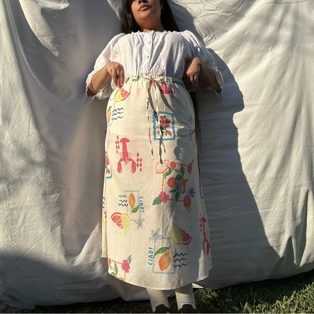 Fruit and lobster linen skirt - Picture 3 of 8